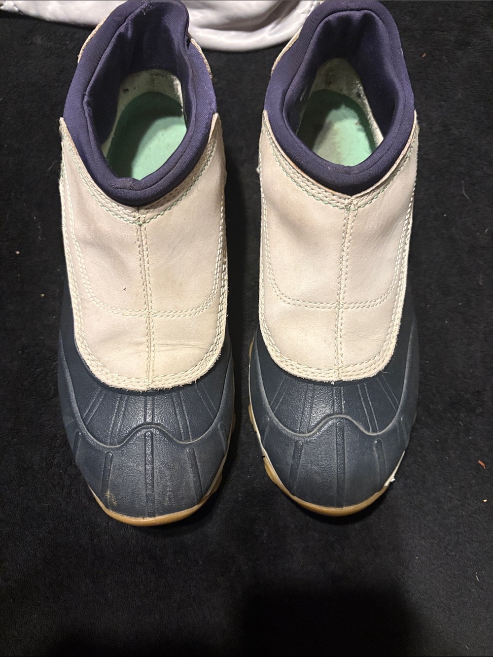 L.L. Bean Two-Tone Waterproof Slip-On Duck Boots in Navy and Cream